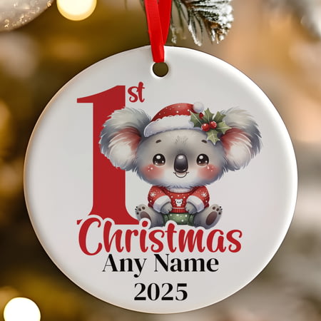 Personalised 1st Christmas Red Koala Ceramic Hanging Tree Decoration - 7cm
