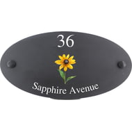 Personalised Rudbekia Flower Motif Oval Slate House Sign Plaque 25x13cm