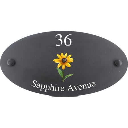 Personalised Rudbekia Flower Motif Oval Slate House Sign Plaque 25x13cm
