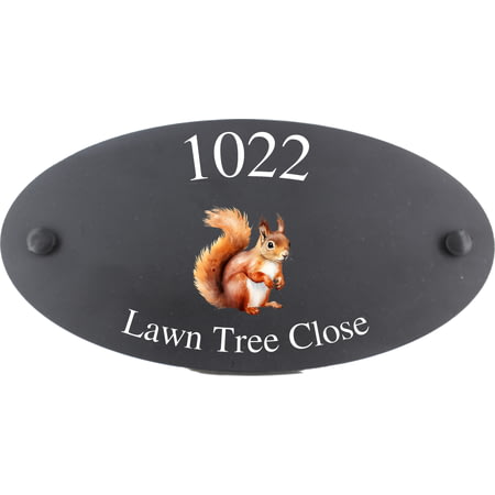 Personalised Squirrel Motif Oval Slate House Sign Plaque 25x13cm
