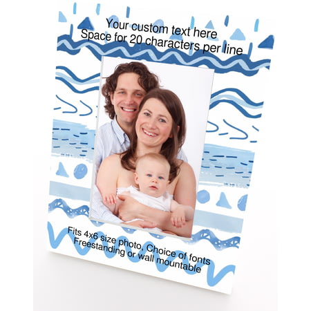 Personalised Blue Waves Pattern 4x6" Wooden Portrait Photo Frame