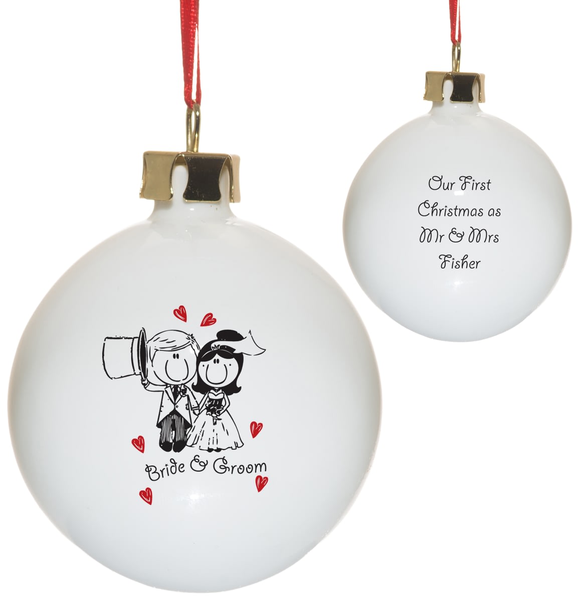 personalised wedding christmas baubles