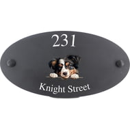Personalised Miniature American Shepherd Dog Motif Oval Slate House Sign Plaque 25x13cm
