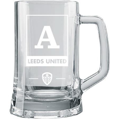 Personalised Leeds United FC Monogram Stern Glass Pint Tankard