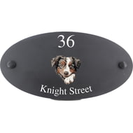 Personalised Australian Shepherd Dog Motif Oval Slate House Sign Plaque 25x13cm