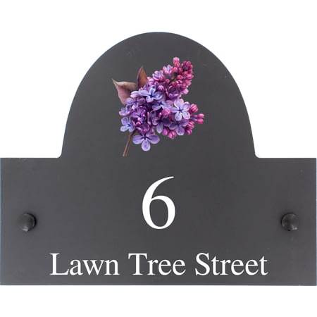 Personalised Lilac Flower Motif Slate House Name or Number Plaque/Sign - 25x20cm