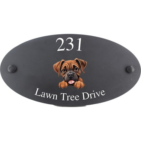 Personalised Boxer Dog Motif Oval Slate House Sign Plaque 25x13cm