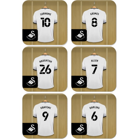 Personalised Swansea City AFC Dressing Room Shirts Coasters Set of 6