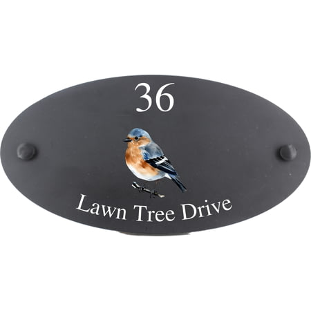 Personalised Chaffinch Bird Motif Oval Slate House Sign Plaque 25x13cm