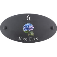 Personalised Hydrangea Flower Motif Oval Slate House Sign Plaque 25x13cm