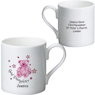 Personalised Teddy & Stars Pink Goddaughter Ceramic Mug