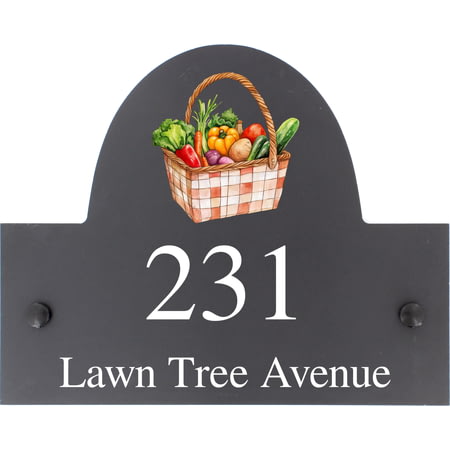 Personalised Vegetables Basket Dog Motif Slate House Name Or Number Plaque/Sign - 25x20cm
