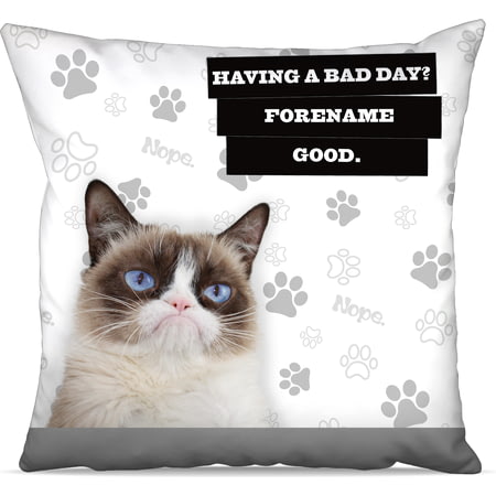 Personalised Grumpy Cat - Bad Day Grey Cushion - 45x45cm