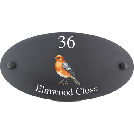Personalised Finch Bird Motif Oval Slate House Sign Plaque 25x13cm