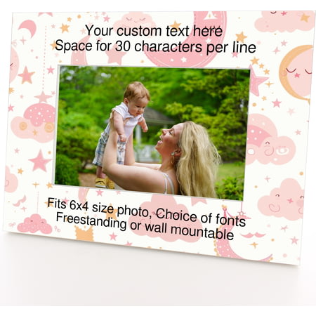 Personalised Pink Moon And Cloud Pattern 6x4" Wooden Landscape Photo Frame