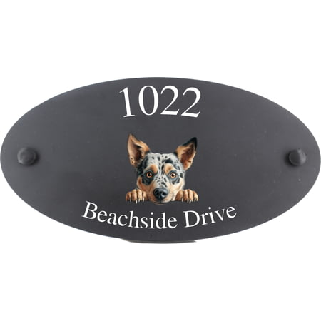 Personalised Australian Cattle Dog Motif Oval Slate House Sign Plaque 25x13cm