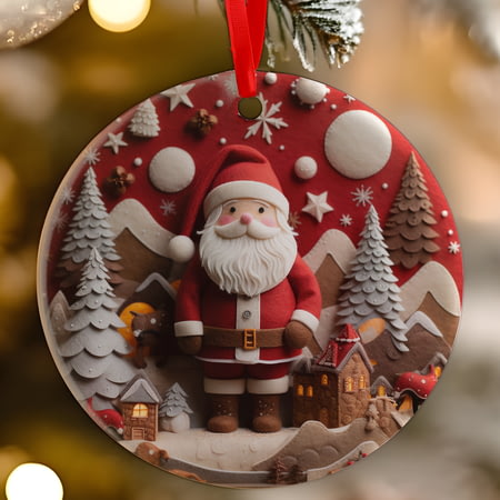 Santa Claus Felt Effect Ceramic Christmas Tree Decoration - 7cm