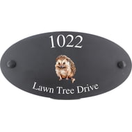 Personalised Hedgehog Wildlife Animal Motif Oval Slate House Sign Plaque 25x13cm