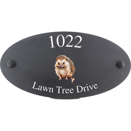 Personalised Hedgehog Wildlife Animal Motif Oval Slate House Sign Plaque 25x13cm