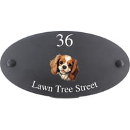 Personalised Cavalier King Charles Spaniel Dog Motif Oval Slate House Sign Plaque 25x13cm