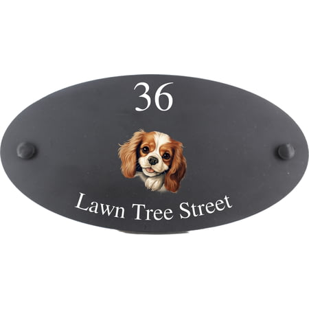 Personalised Cavalier King Charles Spaniel Dog Motif Oval Slate House Sign Plaque 25x13cm
