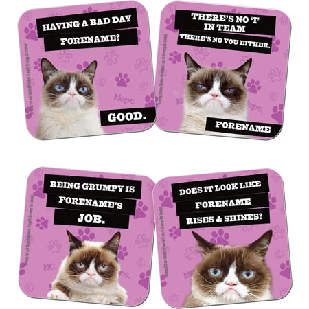 Personalised Grumpy Cat Pink Coasters