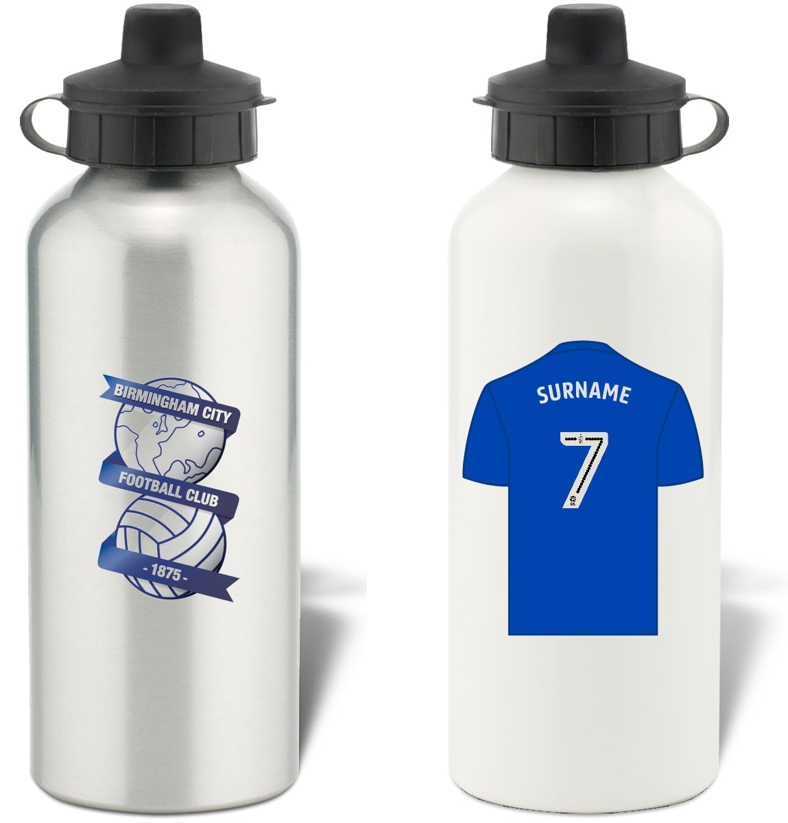 SILVER/WHITE Brighton & Hove Albion Official PERSONALISED Retro Shirt Water Bottle with Spring Hook 600ml 