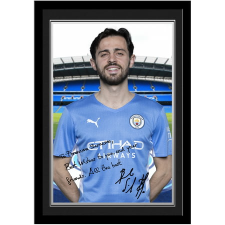 Personalised Manchester City FC Bernardo Autograph Player Photo Framed Print