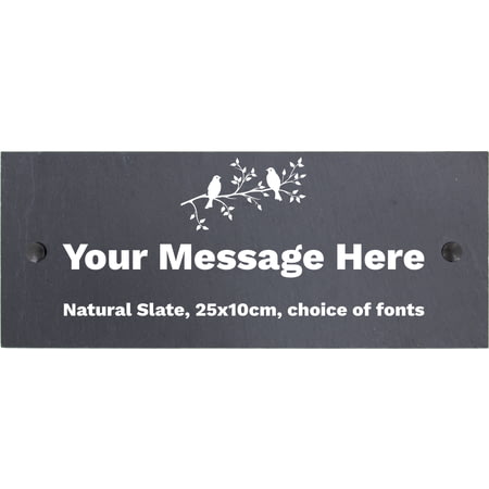 Personalised Bird Motif Natural Slate Sign Garden Plaque With Wall Fixings - 25x10cm