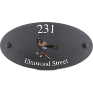 Personalised Blackbird Motif Oval Slate House Sign Plaque 25x13cm