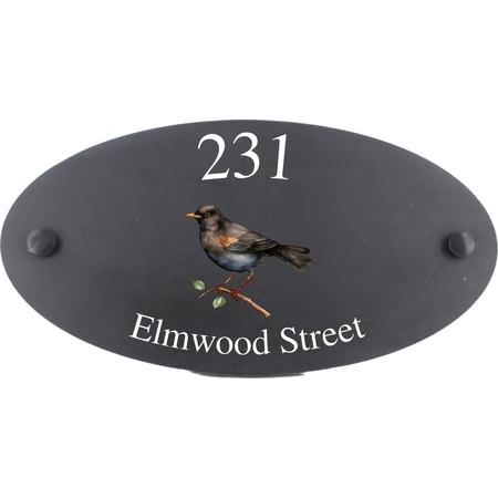 Personalised Blackbird Motif Oval Slate House Sign Plaque 25x13cm