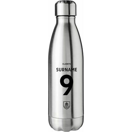 Personalised Burnley FC Back Of Shirt Silver Insulated Water Bottle