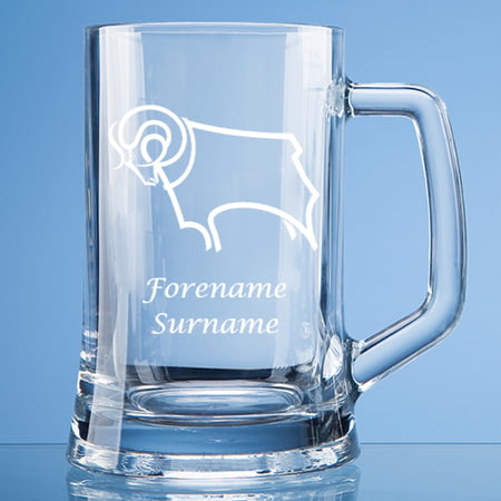 Personalised Derby County Crest Stern Glass Pint Tankard