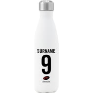 Personalised Saracens Back Of Shirt Insulated Water Bottle - White