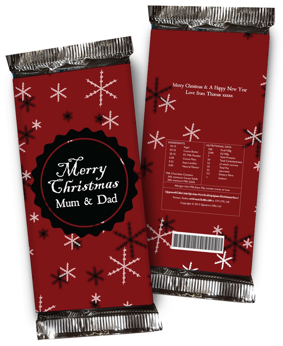 Personalised Christmas Chocolate Bar - Snowflakes from Go Find A Gift