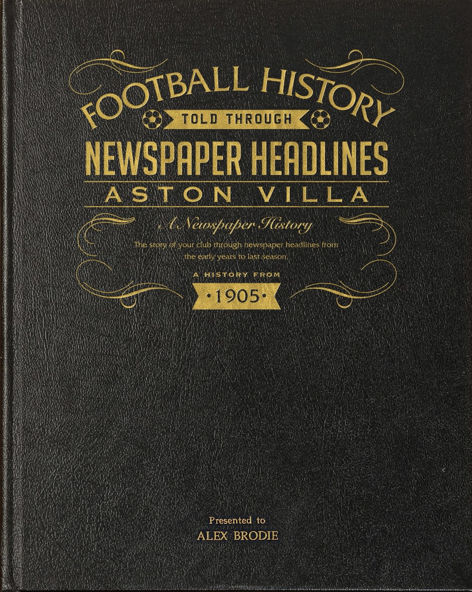 Personalised Aston Villa Football Newspaper Book Leather Cover from