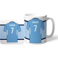 Personalised 'Back of Shirt' Mug & Coaster Set for Manchester City supporters - 11oz Ceramic Mug