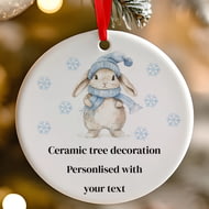 Personalised Blue Christmas Cute Rabbit Ceramic Hanging Tree Decoration - 7cm