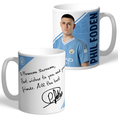 Personalised Manchester City FC Phil Foden Autograph Player Photo 11oz Ceramic Mug
