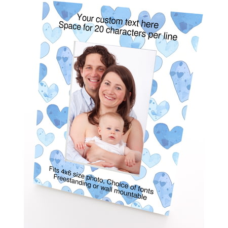 Personalised Blue Hearts 4x6" Wooden Portrait Photo Frame