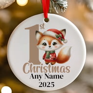 Personalised 1st Christmas Fox Ceramic Hanging Tree Decoration - 7cm