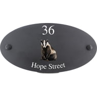 Personalised Badger Wildlife Animal Motif Oval Slate House Sign Plaque 25x13cm