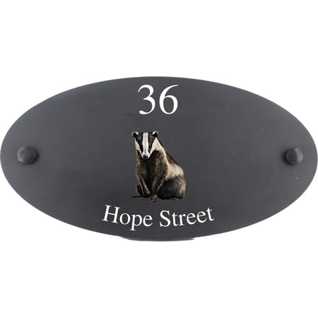 Personalised Badger Wildlife Animal Motif Oval Slate House Sign Plaque 25x13cm
