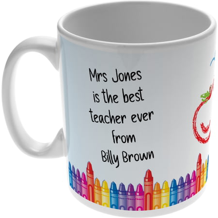 Personalised Crayon Design 11oz Ceramic Mug For Teachers And Mentors - End Of Term Gift