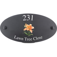 Personalised Lily Flower Motif Oval Slate House Sign Plaque 25x13cm