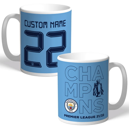 Personalised Manchester City FC Premier League Champions 2022 Back Of Shirt Light Mug