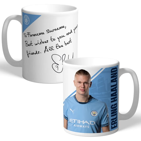 Personalised Manchester City FC Erling Haaland Autograph Player Photo 11oz Ceramic Mug