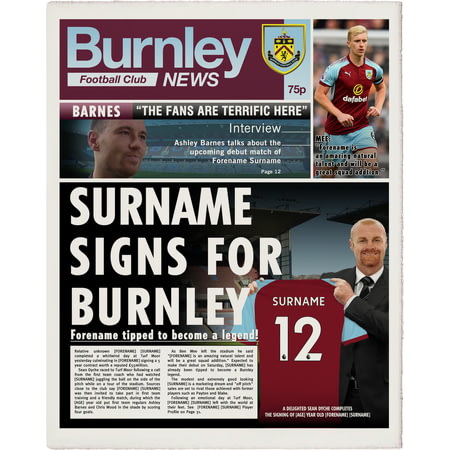Personalised Burnley FC Spoof Newspaper Single Page Print