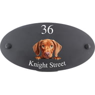 Personalised Vizsla Dog Motif Oval Slate House Sign Plaque 25x13cm