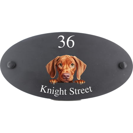 Personalised Vizsla Dog Motif Oval Slate House Sign Plaque 25x13cm